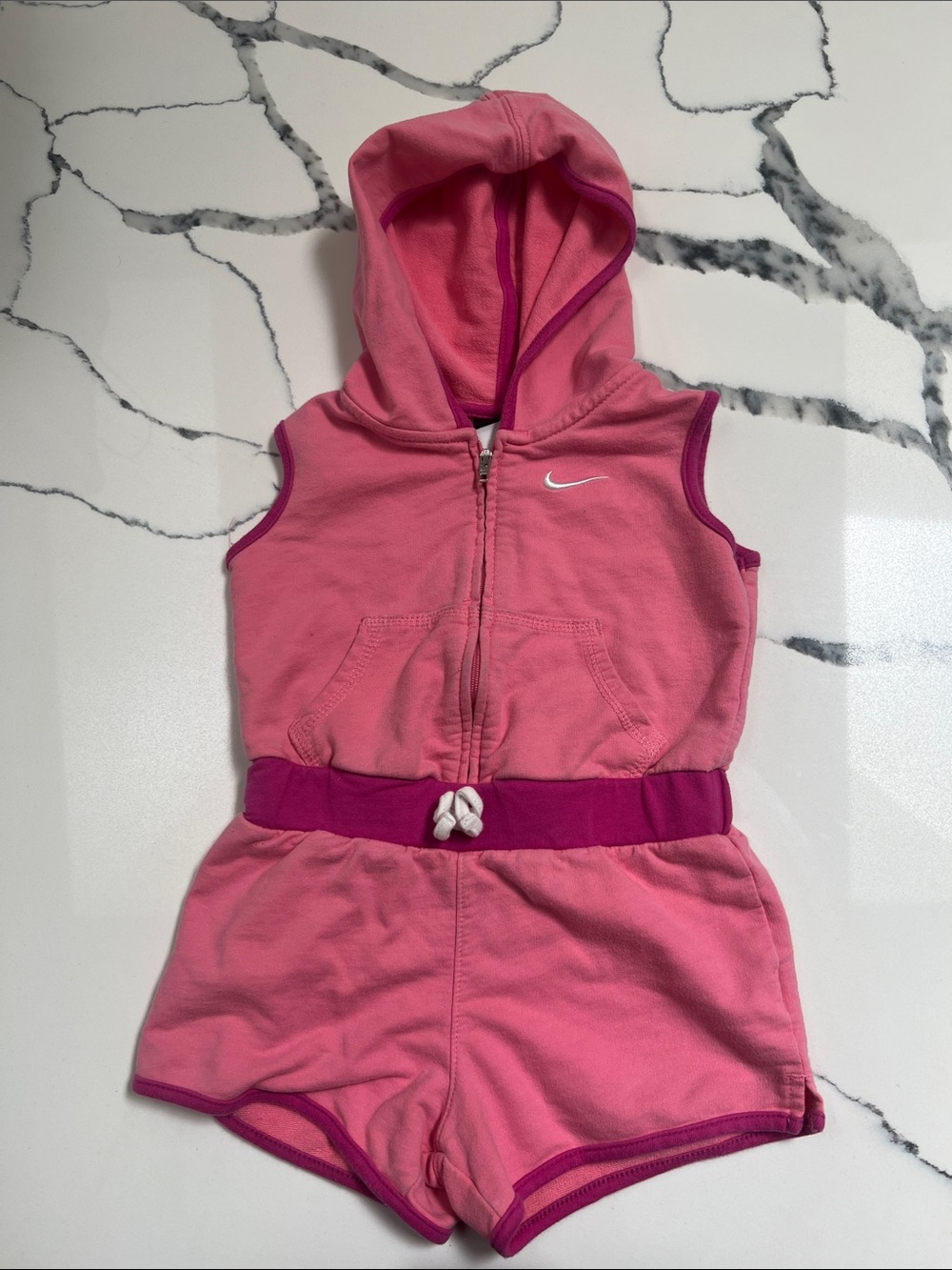 Nike Pink Hooded Sleeveless Romper with Contrast Trim
